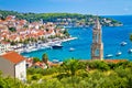 Amazing town of Hvar harbor aerial view