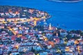 Amazing town of Hvar waterfront aerial evening view