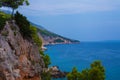 Amazing tranquil sea landscape with rocky shore