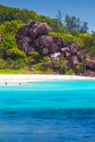 Amazing tropical beach Grand Anse with granite boulders on La Digue Island, Seychelles