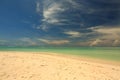 Amazing tropical landscape view. White sand beach , turquoise water and blue sky with white clouds. Horizon line. Indian Royalty Free Stock Photo