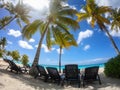 Tropical paradise beach with white sand, coconut palms, sea and blue sky, outdoor, travel, summer holiday, Caribbean, Dominicana Royalty Free Stock Photo