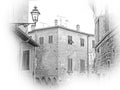 Amazing Tuscany - Italian style stone buildings - travel illustration