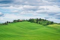 Amazing Tuscany rural landscape in Crete Senesi, landscape with green rolling hills of countryside farm