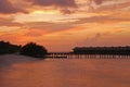 Amazing Twilight Phenomenon with Overwater Bungalow at a resort island, Maldives