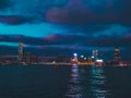 Amazing twilight view over Hong Kong's Victoria harbor