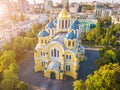 Amazing Ukraine Kyiv Kiev beautiful church. St Volodymyr`s Cathedral. Top vie from drone aerial photo. Famouse tourist Royalty Free Stock Photo