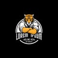 Amazing and unique tiger cartoon martial arts athletes round emblem logo vector template