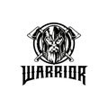 Warrior head with axe vector logo black and white Royalty Free Stock Photo