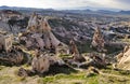 Amazing valley view from the top of Uhisar Castle in Cappadocia, Turkey