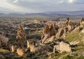 Amazing valley view from the top of Uhisar Castle in Cappadocia, Turkey