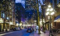 Amazing Vancouver Gastown district at night - the old town - VANCOUVER - CANADA - APRIL 12, 2017