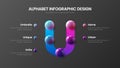 Amazing vector alphabet 5 option infographic 3D realistic colorful balls presentation U character design illustration.