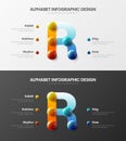 Amazing vector R symbol alphabet 5 option infographic 3D realistic colorful balls presentation bundle.