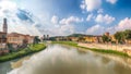 Amazing Verona cityscape view on the riverside with historical buildings and towers