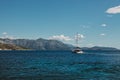 Amazing view of the Adriatic sea and a boat near Lokrum island. Travel destination in Croatia Royalty Free Stock Photo