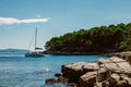 Amazing view of the Adriatic sea and a boats near Lokrum island. Travel destination in Croatia Royalty Free Stock Photo