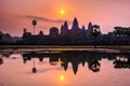 Amazing view of Angkor Wat temple at sunrise. The temple complex Royalty Free Stock Photo