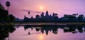 Amazing view of Angkor Wat temple at sunrise. The temple complex Angkor Wat in Cambodia is the largest religious monument in the Royalty Free Stock Photo