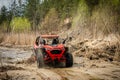 Amazing view on ATV Quad rides fast on dirt, quad racing, ATV 4x4 Royalty Free Stock Photo