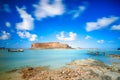 Amazing view of Balos Lagoon with magical turquoise waters, lagoons, tropical beaches of pure white sand and Gramvousa island Royalty Free Stock Photo