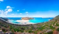 Amazing view of Balos Lagoon with magical turquoise waters, lagoons, tropical beaches of pure white sand and Gramvousa island Royalty Free Stock Photo