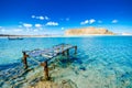 Amazing view of Balos Lagoon with magical turquoise waters, lagoons, tropical beaches of pure white sand and Gramvousa island. Royalty Free Stock Photo