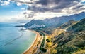 Amazing view of beach las Teresitas with yellow sand. Location: Santa Cruz de Tenerife, Tenerife, Canary Islands, Spain. Artistic