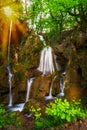 Amazing view Beautiful Bachkovo waterfalls cascade in Rhodopes Mountain, Plovdiv region, Bulgaria: 09 May 2021 Royalty Free Stock Photo