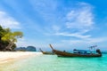 Amazing view of beautiful beach with traditional thailand longtale boat. Location: Bamboo