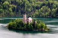 Amazing View On Bled Lake, Island,Church And Castle With Mountain Range (Stol, Vrtaca, Begunjscica) In The Royalty Free Stock Photo