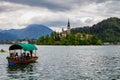 Amazing View On Bled Lake, Island,Church And Castle With Mountain Range (Stol, Vrtaca, Begunjscica) In The Royalty Free Stock Photo