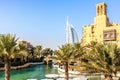 Dubai, United Arab Emirates - 01/15/2019 - Amazing view of Burj Al Arab, Seven Star Hotel, A view from Souk Madinat Jumeirah, Resi Royalty Free Stock Photo