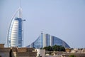 Dubai, United Arab Emirates - 01/15/2019 - Amazing view of Burj Al Arab, Seven Star Hotel, A view from Souk Madinat Jumeirah, Resi Royalty Free Stock Photo