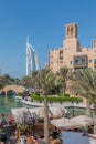 Dubai, United Arab Emirates - 01/15/2019 - Amazing view of Burj Al Arab, Seven Star Hotel, A view from Souk Madinat Jumeirah, Resi Royalty Free Stock Photo