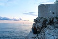 Amazing view of the castle on top of the mountain in Dubrovnik Croatia. Guard post above walls of the old town of Dubrovnik.