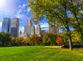Amazing view of Central Park and city skyscrapers in autumn, New York City Royalty Free Stock Photo