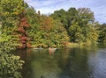 Amazing view of Central Park Lake in autumn, New York City Royalty Free Stock Photo