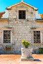 Amazing view of the church with a blue bath on the island of the Virgin on a reef in the Bay of Kotor, Montenegro Royalty Free Stock Photo