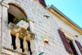 Amazing view of the church with a blue bath on the island of the Virgin on a reef in the Bay of Kotor, Montenegro Royalty Free Stock Photo