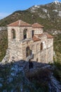 Amazing view of Church of the Holy Mother of God in Asens Fortress and Rhodopes mountain, Asenovgrad, Bulgaria Royalty Free Stock Photo