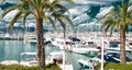 Amazing view of the city of Cannes, France, palm trees, yachts Royalty Free Stock Photo