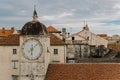 Amazing view of the clock tower and roofs in Trogir old town Royalty Free Stock Photo