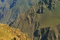Amazing View of Colca Canyon with flying Andean Condor, Cruz del Condor Viewpoint, Arequipa region, Peru Royalty Free Stock Photo