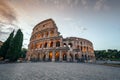 Amazing view of the Colosseum at sunrise Royalty Free Stock Photo