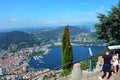 Amazing view of Como Lake from Brunate, with tree in the middle, Como lake and the city Royalty Free Stock Photo