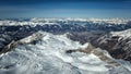View from a drone over the snowy mountain hills Royalty Free Stock Photo