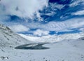 Amazing view of Duchessa lake and Morrone mount in the Lazio region during winter season Royalty Free Stock Photo