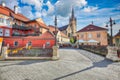 Amazing View of Evangelical Cathedral and the Liars Bridge in the center of Sibiu city Royalty Free Stock Photo
