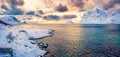 Amazing view from flying drone of Vik Beach after huge snowfall